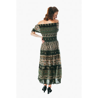 Colorful peasant maxi dress short sleeve off shoulder boho summer floral pesley