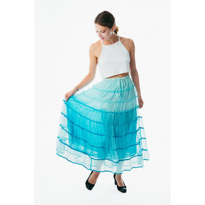 Summer Elastic Waist blue maxi Skirt Cotton color Casual Loose A-line Pleated