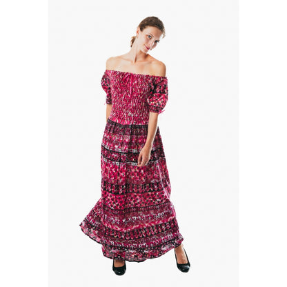 Colorful peasant maxi dress short sleeve off shoulder boho summer floral tie dye