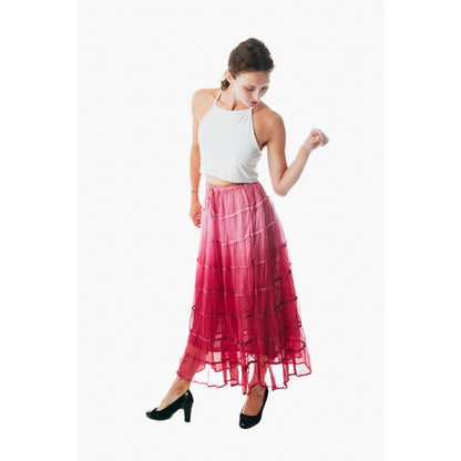 Summer Elastic Waist blue maxi Skirt Cotton color Casual Loose A-line Pleated