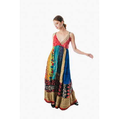 Boho Hippie Patchwork Spaghetti Strap Long summer gypsie midi color Dress