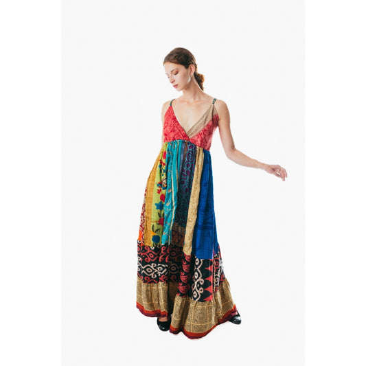 Boho Hippie Patchwork Spaghetti Strap Long summer gypsie midi color Dress