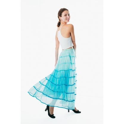 Summer Elastic Waist blue maxi Skirt Cotton color Casual Loose A-line Pleated