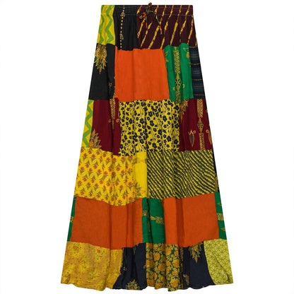 Boho Patchwork Skirt * Long Gypsy Hippie Tiered in 100% Silky cotton * Maxi Full