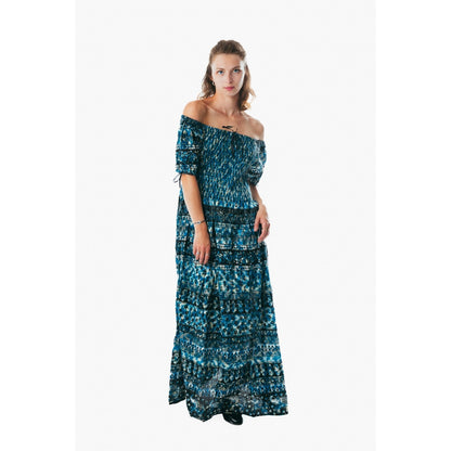 Colorful peasant maxi dress short sleeve off shoulder boho summer floral tie dye