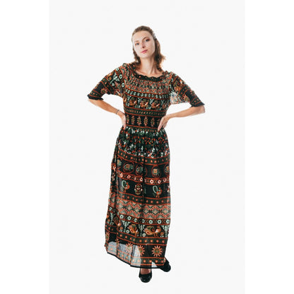 Colorful peasant maxi dress half sleeve off shoulder boho summer floral blue