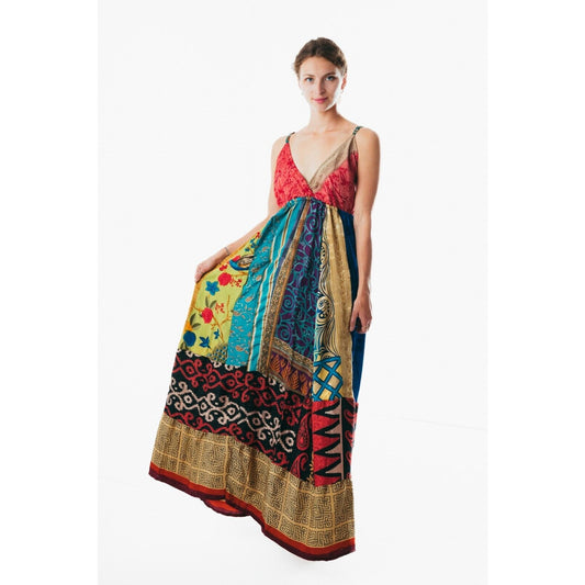 Boho Hippie Patchwork Spaghetti Strap Long summer gypsie midi color Dress
