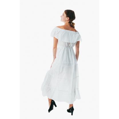 Womens Boho white Long Summer Holiday Beach Sundress Ladies Midi casual Dress