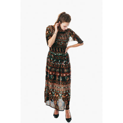 Colorful peasant maxi dress half sleeve off shoulder boho summer floral blue